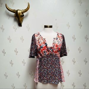 Anthropologie HD in Paris Short Sleeve Mixed Floral Print Palo Alto Blouse Top 4